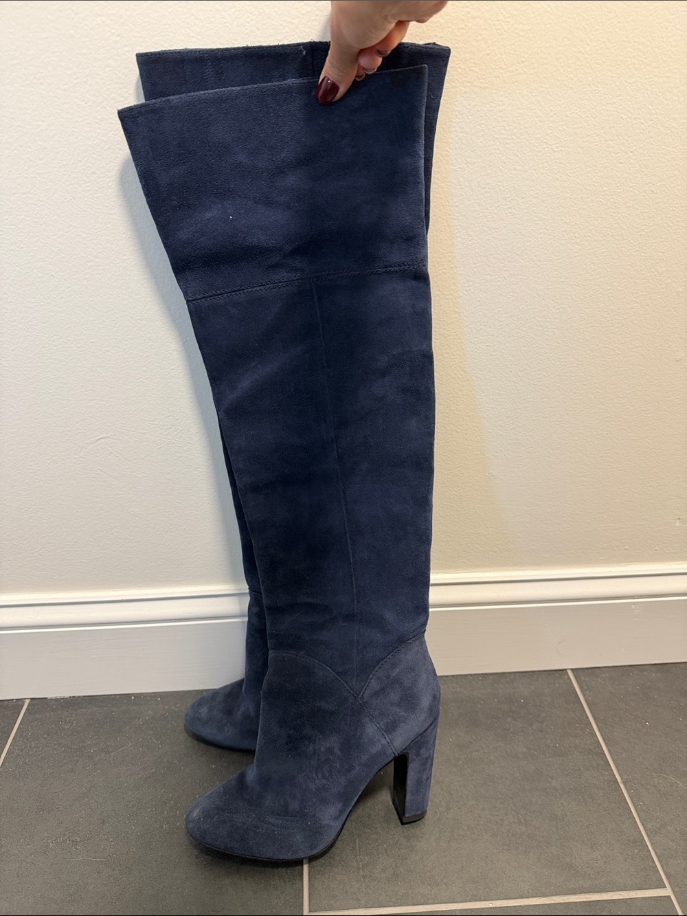 Aldo Navy Suede Over-the-Knee Block Heel Boots